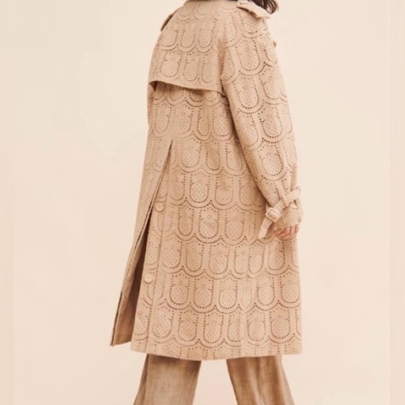 EUC FARM RIO Tan Cotton Eyelet Trench Coat Size M - Picture 4 of 7